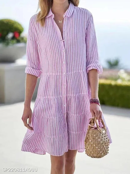 Kessoro Women's Casual Striped Polyester Shirt Dress — view 11