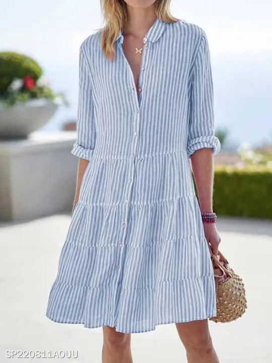 Kessoro Women's Casual Striped Polyester Shirt Dress — view 8