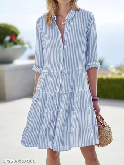 Kessoro Women's Casual Striped Polyester Shirt Dress — view 8