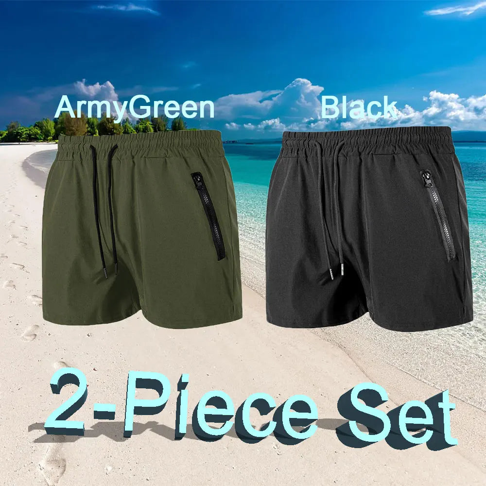 Men's solid colour drawstring swim trunks, drawstring detail
