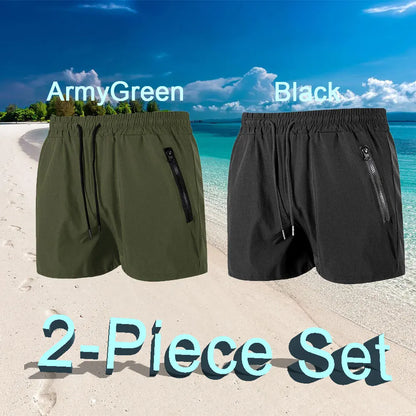 Men's solid colour drawstring swim trunks, drawstring detail