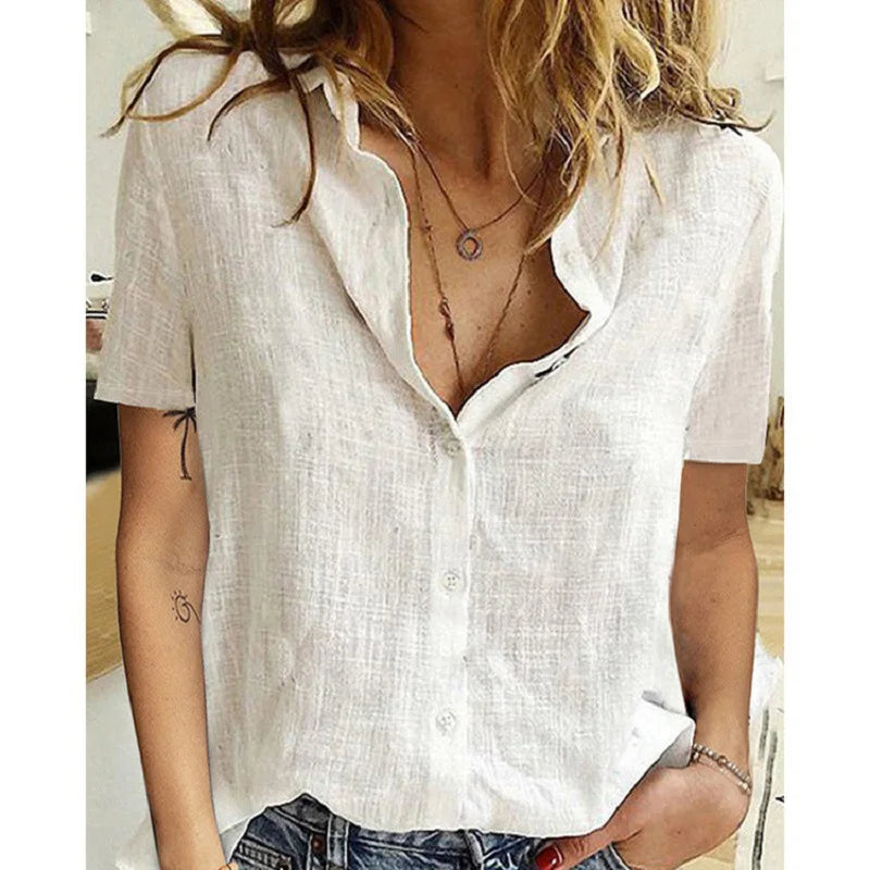 Kessoro Women's Oversized Short-Sleeve Linen Blouse — view 9
