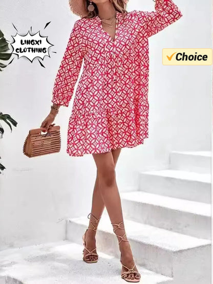 Kessoro Women's V-Neck Printed Knee-Length Summer Dress — view 6