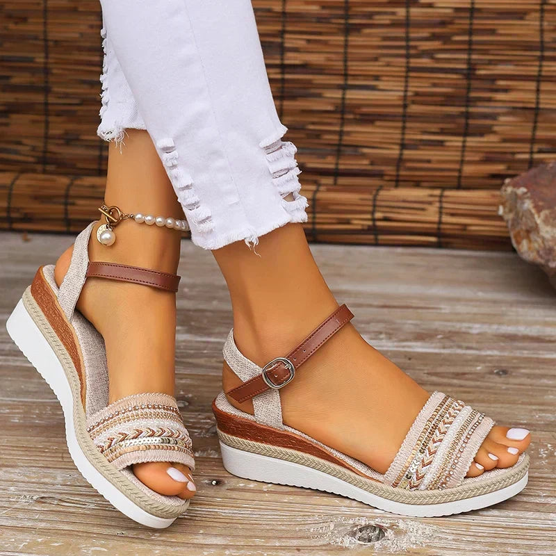 Kessoro women's boho woven orthopedic sandals in white, for women
