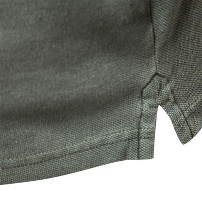 Men's classic everyday short sleeve polo shirt in dark grey, dark blue and green, shown for menswear styling