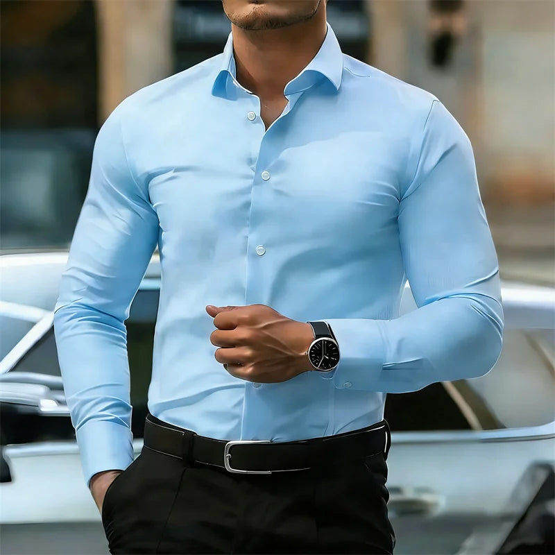 Kessoro Men's Long-Sleeve Solid Business Casual Shirt — view 2