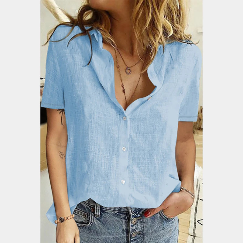 Kessoro Women's Oversized Short-Sleeve Linen Blouse — view 8