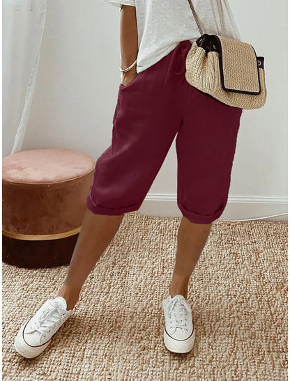 Women's cotton linen elastic-waist casual shorts, colour range overview