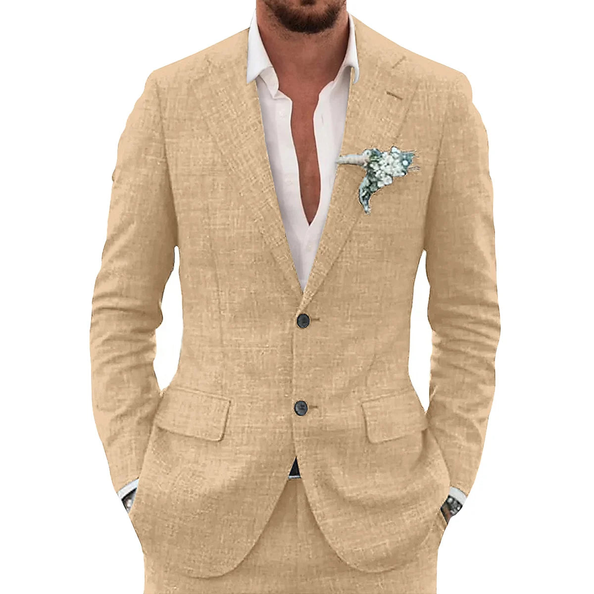 Kessoro Men's Slim-Fit Casual Linen Suit — view 3