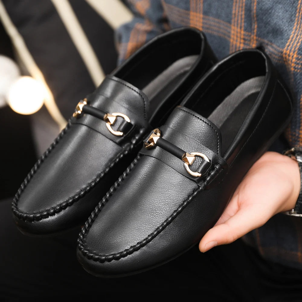 Kessoro Men's Leather Horsebit Buckle Driving Loafers — view 2