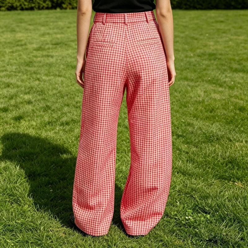 Kessoro Men's Wide-Leg Cotton Linen Plaid Trousers — view 5
