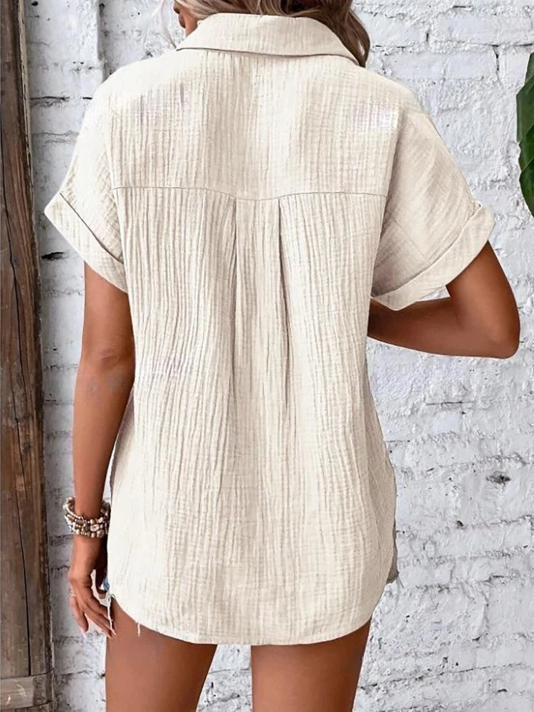 Kessoro Women's Short-Sleeve Cotton Collared Blouse — view 7