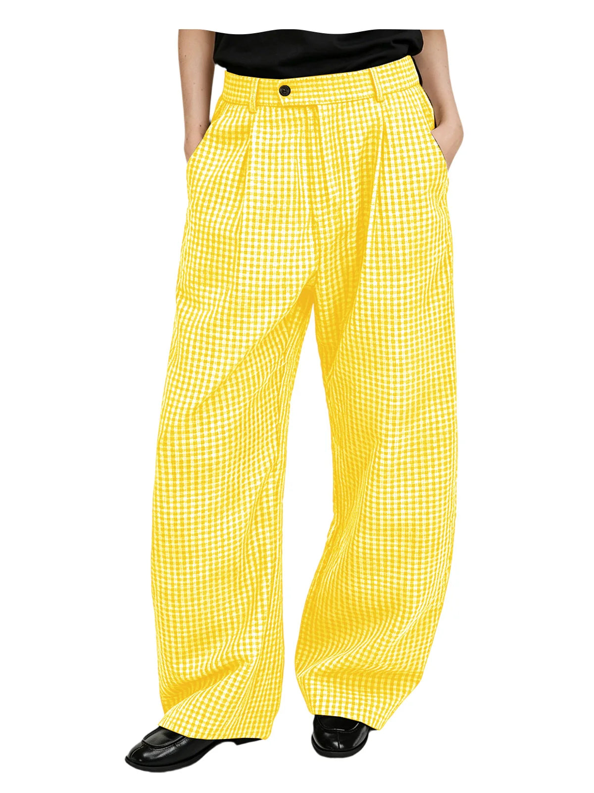 Men's wide-leg cotton linen plaid trousers, colour range overview