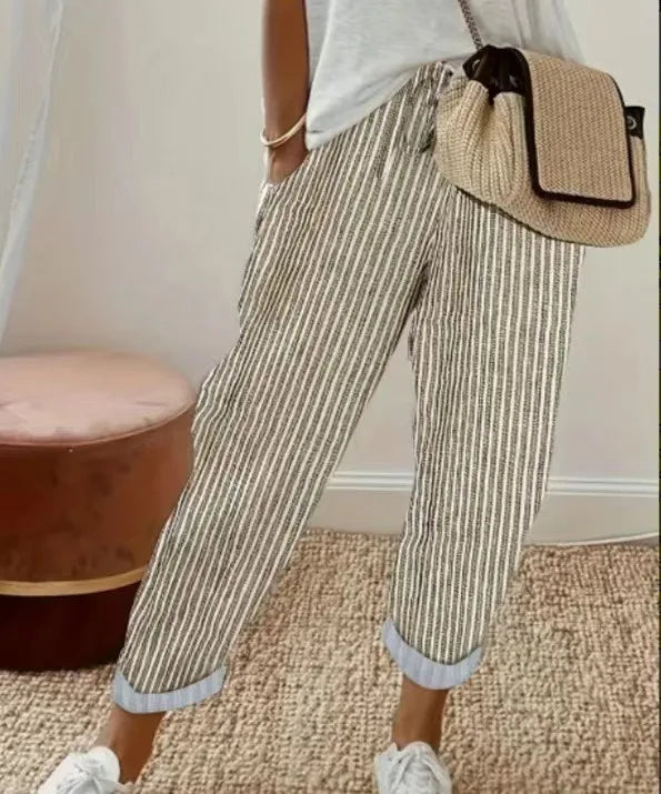 Kessoro Women's Striped Drawstring Elastic-Waist Pants — view 2