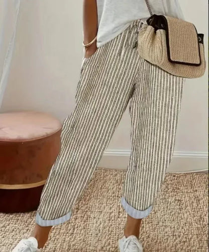 Kessoro Women's Striped Drawstring Elastic-Waist Pants — view 2