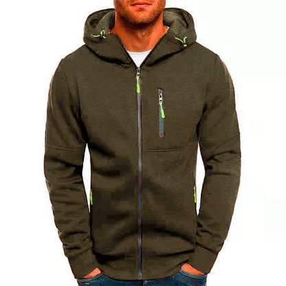 Men's solid hooded sweater, front view