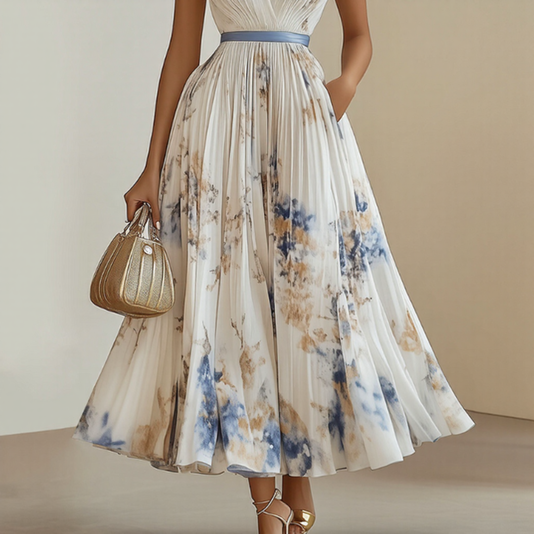 Kessoro women's pleated V-neck tie-waist maxi dress in pastel colourways