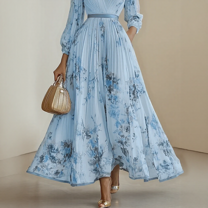 Kessoro women's pleated V-neck tie-waist maxi dress in pastel colourways