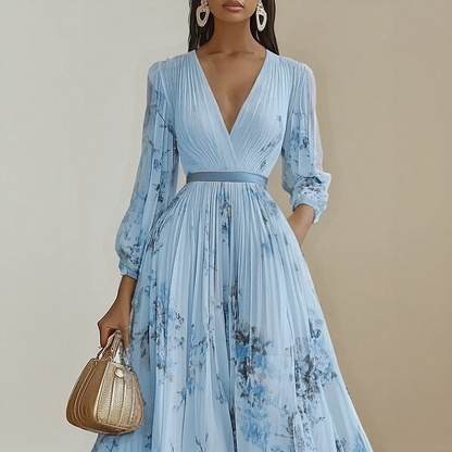 Kessoro women's pleated V-neck tie-waist maxi dress in pastel colourways