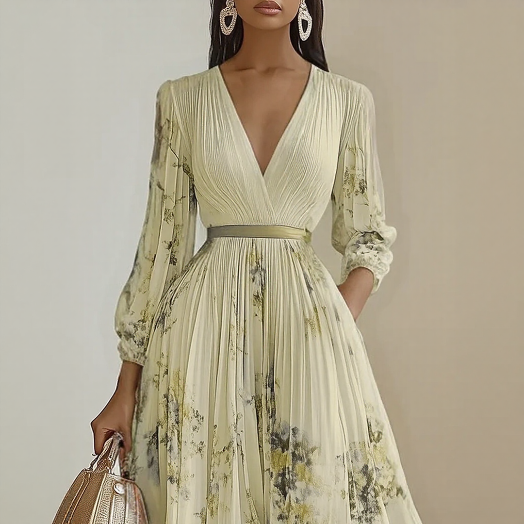 Kessoro women's pleated V-neck tie-waist maxi dress in pastel colourways