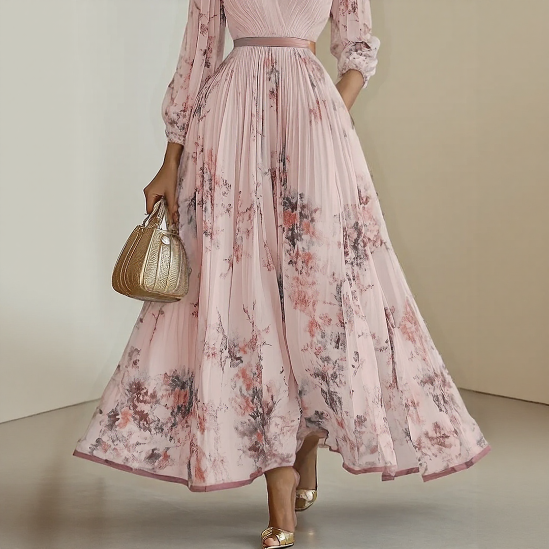 Kessoro women's pleated V-neck tie-waist maxi dress in pastel colourways
