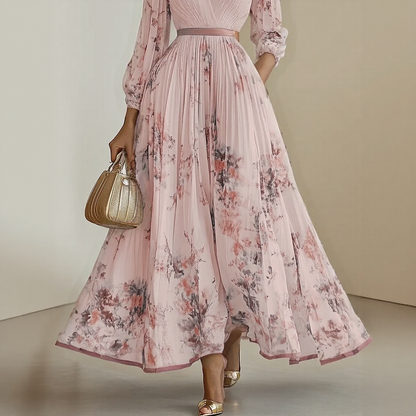 Kessoro women's pleated V-neck tie-waist maxi dress in pastel colourways
