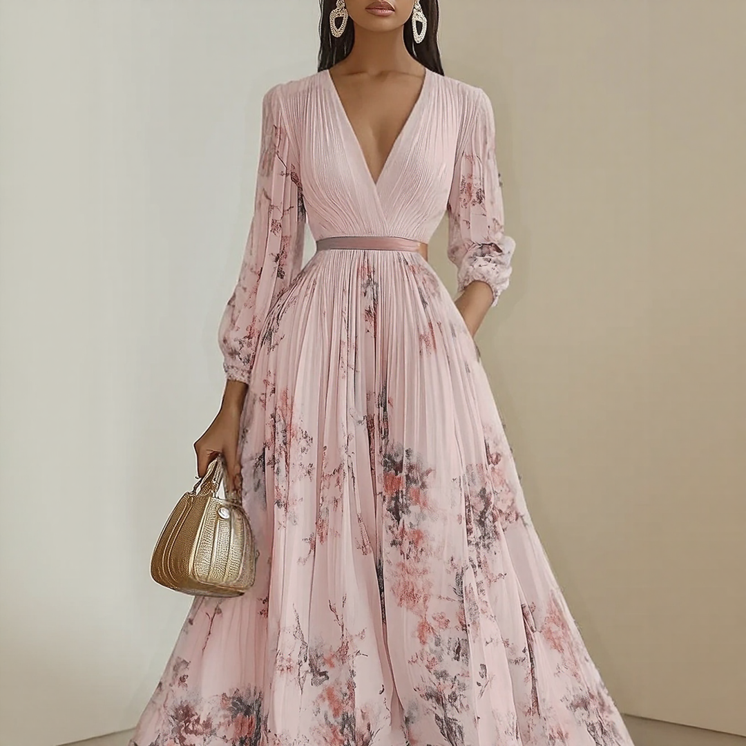 Kessoro women's pleated V-neck tie-waist maxi dress in pastel colourways