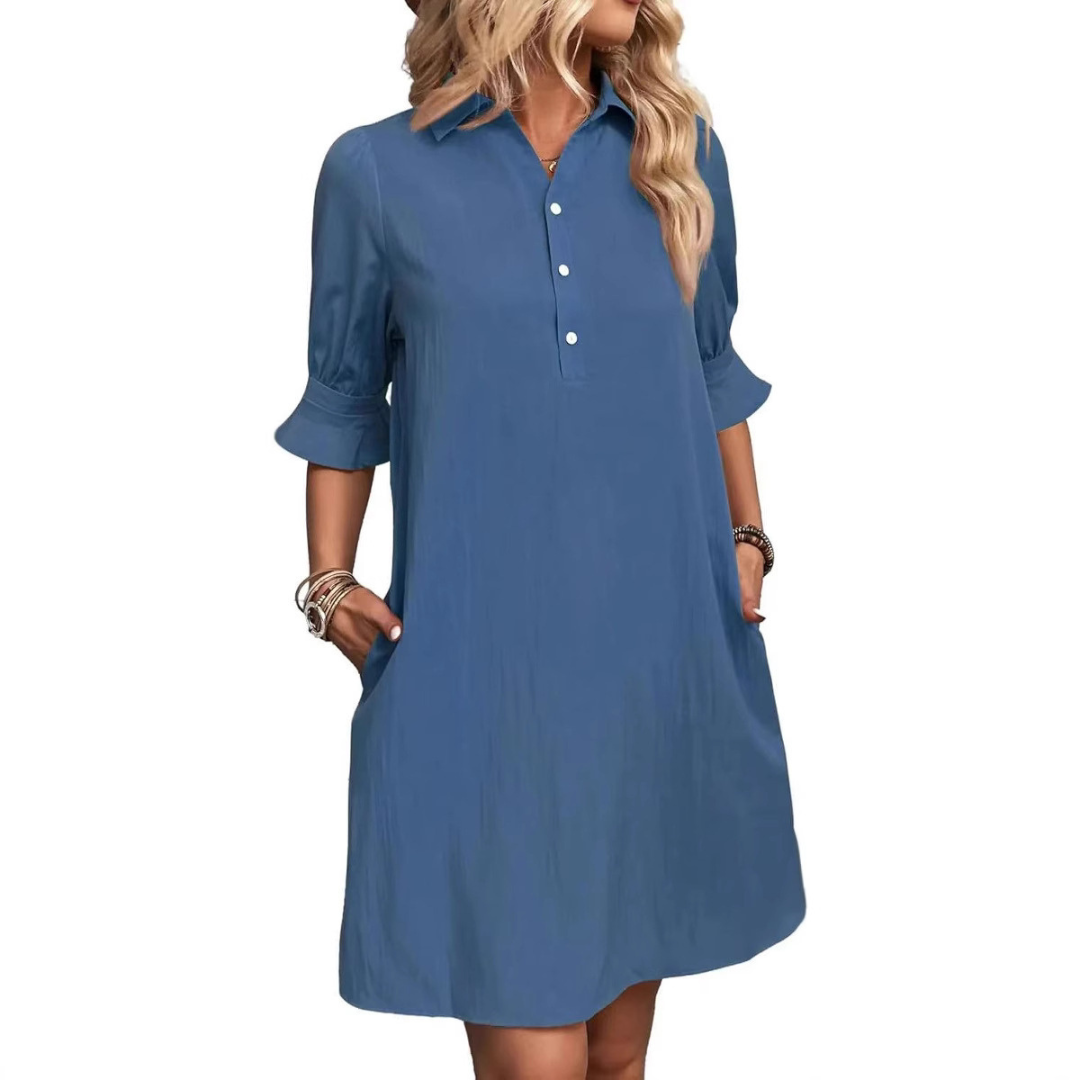 Kessoro women's casual button-down shirt dress in black, pink, aqua green, blue and navy