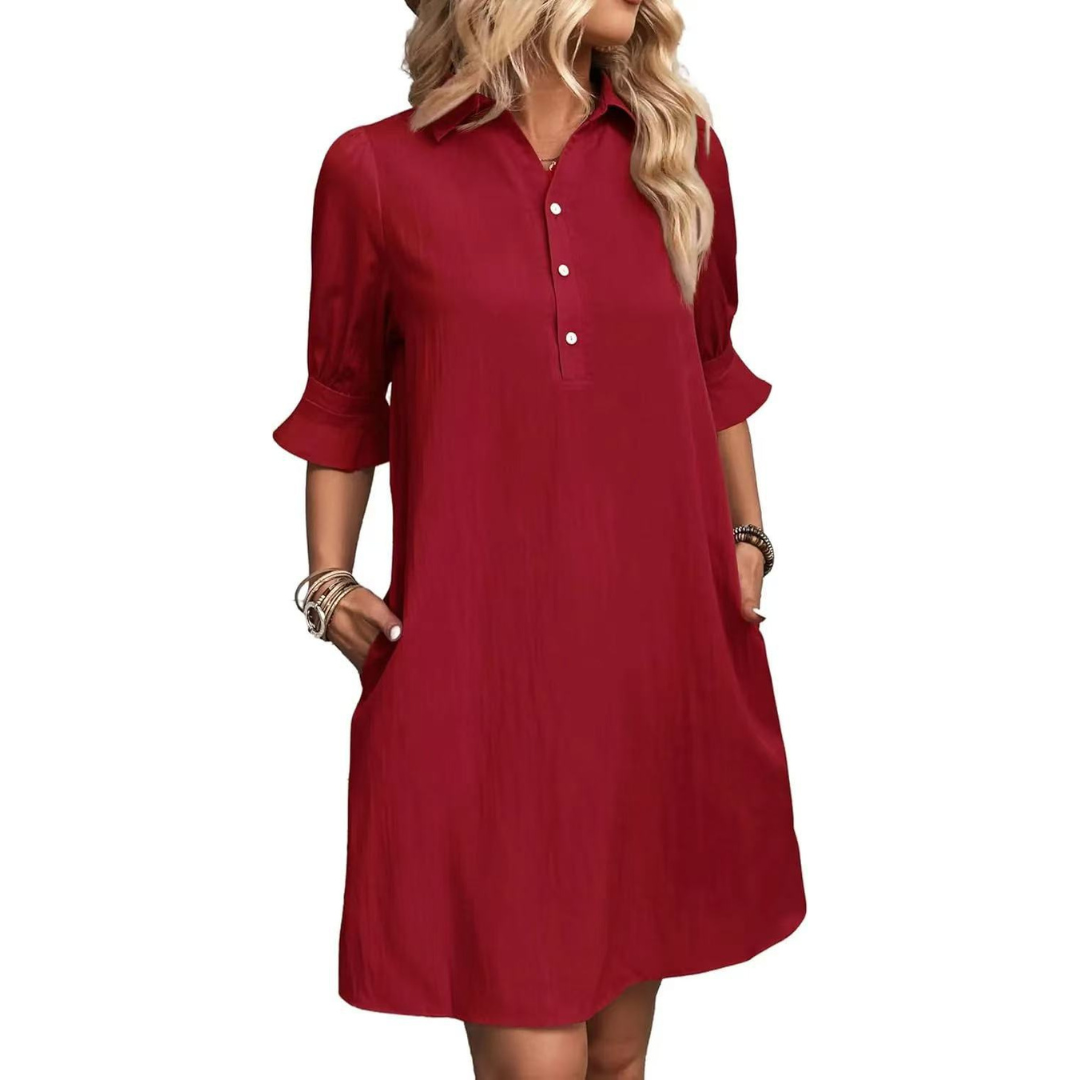 Kessoro women's casual button-down shirt dress in black, pink, aqua green, blue and navy