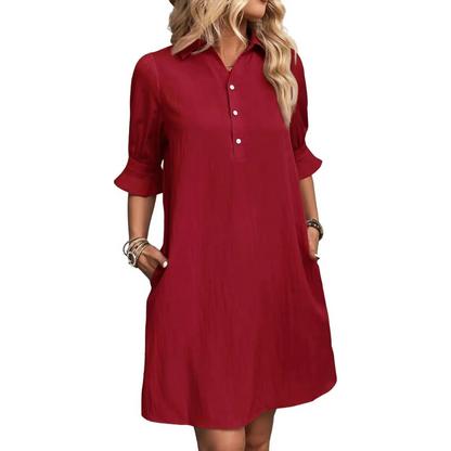 Kessoro women's casual button-down shirt dress in black, pink, aqua green, blue and navy