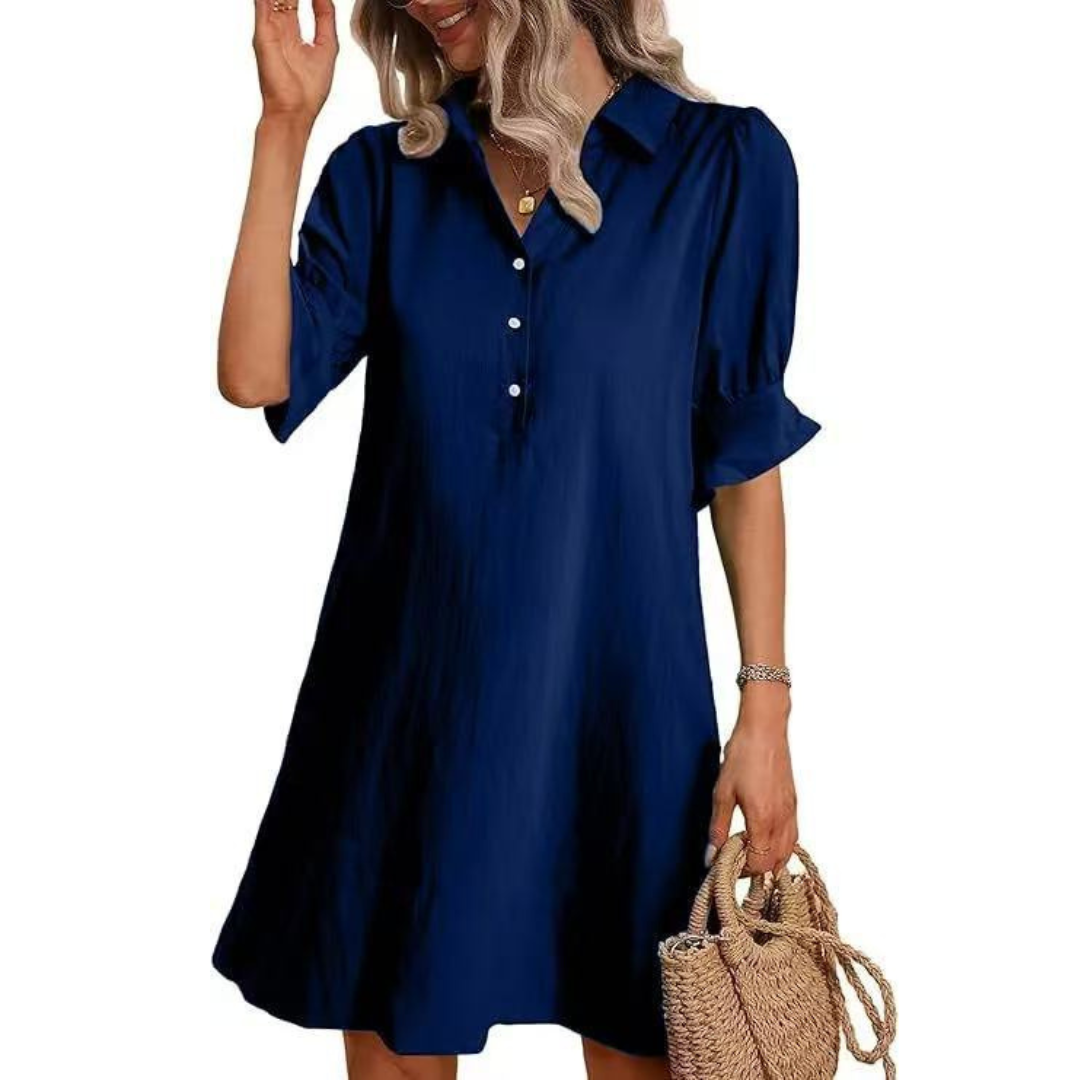 Kessoro women's casual button-down shirt dress in black, pink, aqua green, blue and navy