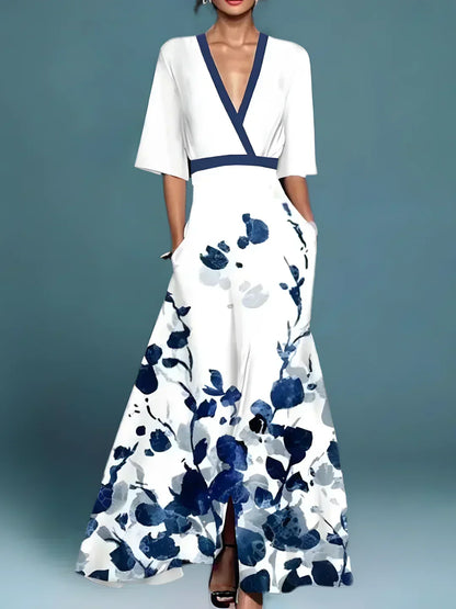 Women's elegant floral print day-to-evening dress in red, white or green