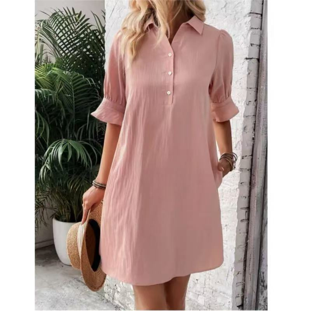 Kessoro women's casual button-down shirt dress in black, pink, aqua green, blue and navy