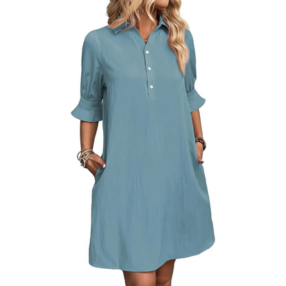 Kessoro women's casual button-down shirt dress in black, pink, aqua green, blue and navy