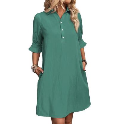 Kessoro women's casual button-down shirt dress in black, pink, aqua green, blue and navy