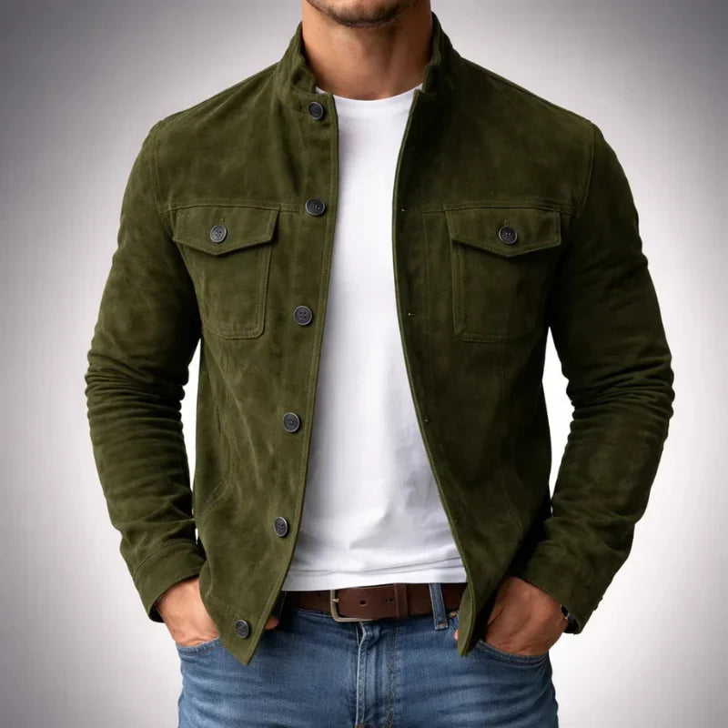 Kessoro men's suede multi-pocket field jacket in green, brown and black