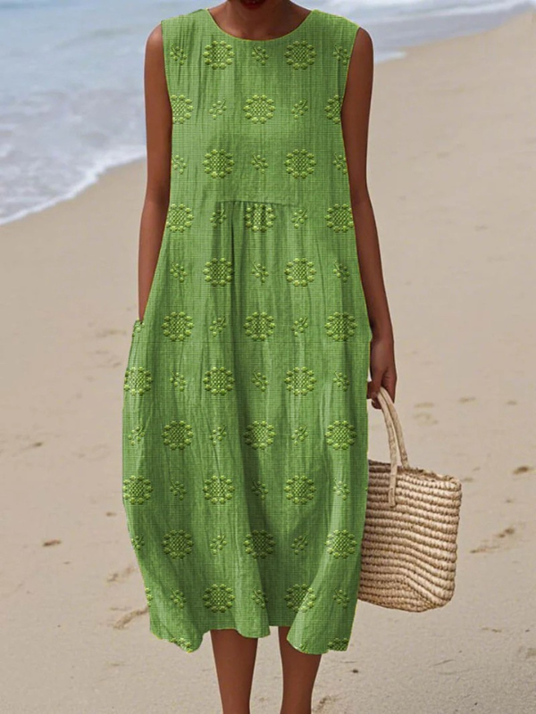 Kessoro women's textured pattern sleeveless midi dress shown in green and blue