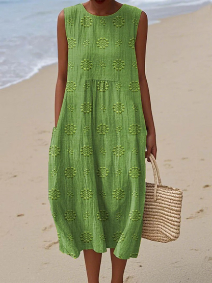 Kessoro women's textured pattern sleeveless midi dress shown in green and blue