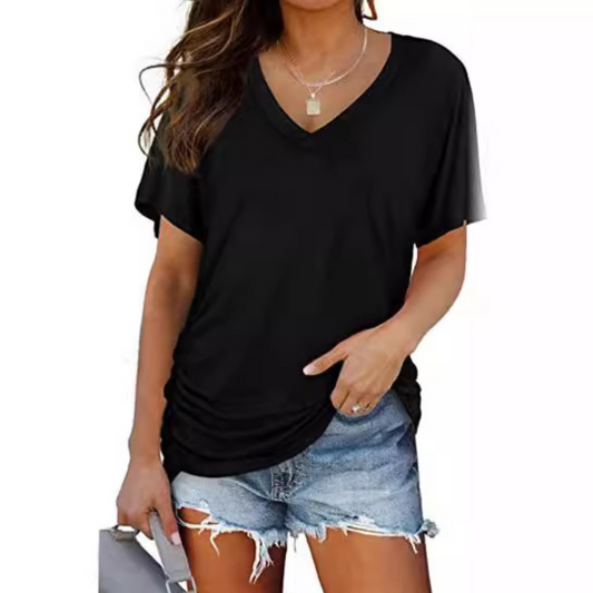 Kessoro women's V-neck loose fit batwing blouse in green, black, grey, pink, khaki and white