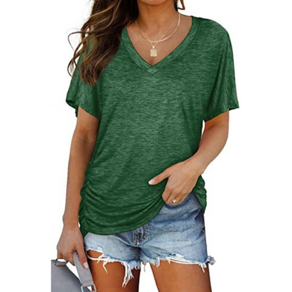 Kessoro women's V-neck loose fit batwing blouse in green, black, grey, pink, khaki and white