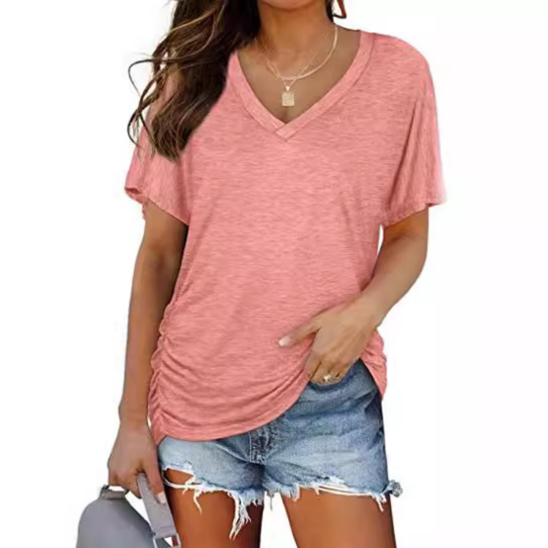 Kessoro women's V-neck loose fit batwing blouse in green, black, grey, pink, khaki and white