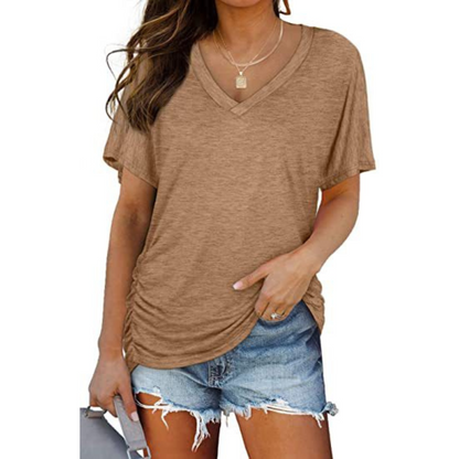 Kessoro women's V-neck loose fit batwing blouse in green, black, grey, pink, khaki and white