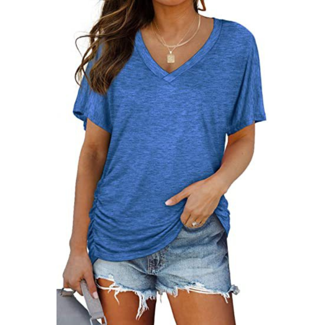 Kessoro women's V-neck loose fit batwing blouse in green, black, grey, pink, khaki and white