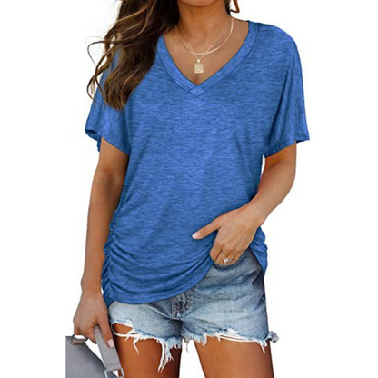 Kessoro women's V-neck loose fit batwing blouse in green, black, grey, pink, khaki and white