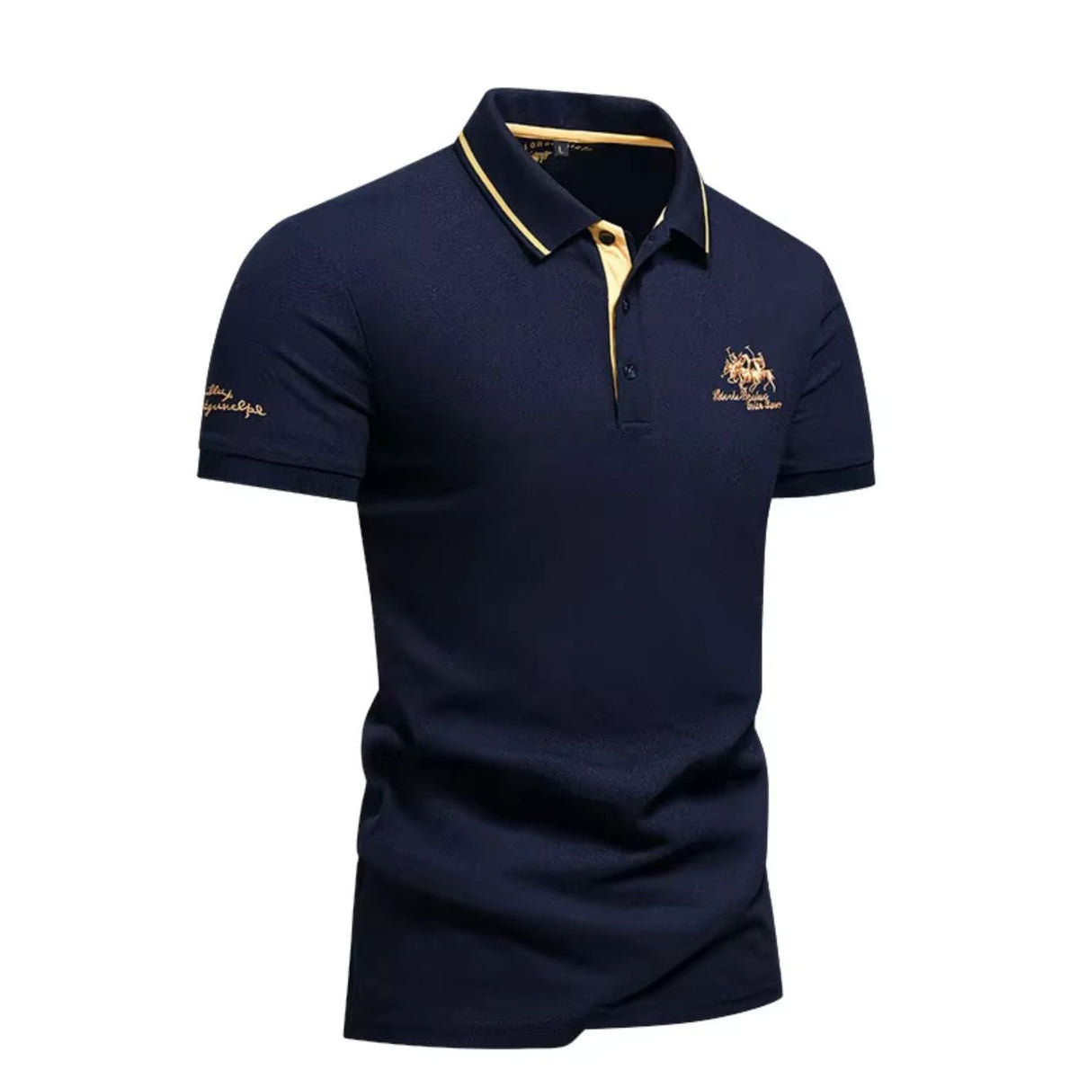 Kessoro men's button-up short-sleeve everyday polo shirt in blue, black, white, gray, red and green