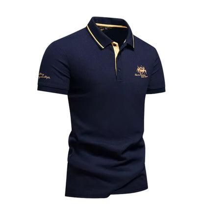 Kessoro men's button-up short-sleeve everyday polo shirt in blue, black, white, gray, red and green