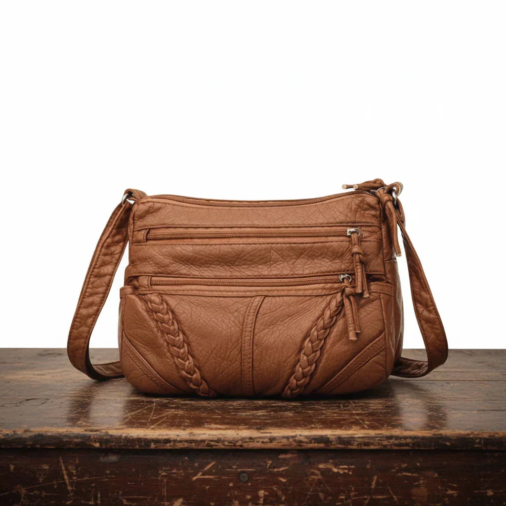 Kessoro women's retro micro-suede lined shoulder bag in brown and black