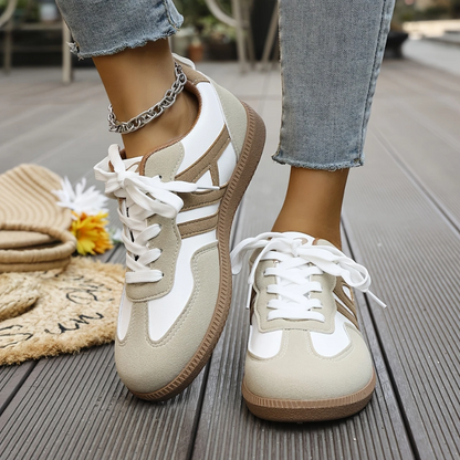 Kessoro women's wide-toe cushioned everyday sneakers in white and brown