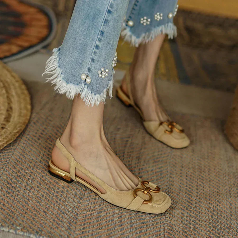 Women's cushioned buckle strap sandals in dark blue, beige, black, brown and khaki, shown for womenswear styling