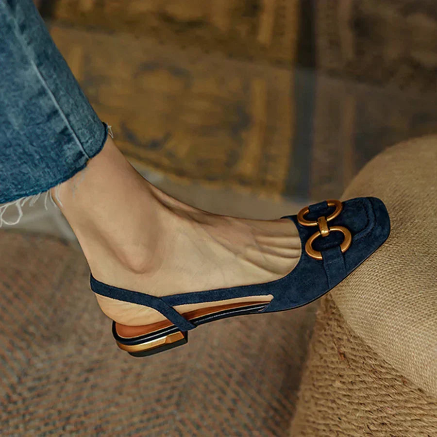 Women's cushioned buckle strap sandals in dark blue, beige, black, brown and khaki, shown for womenswear styling